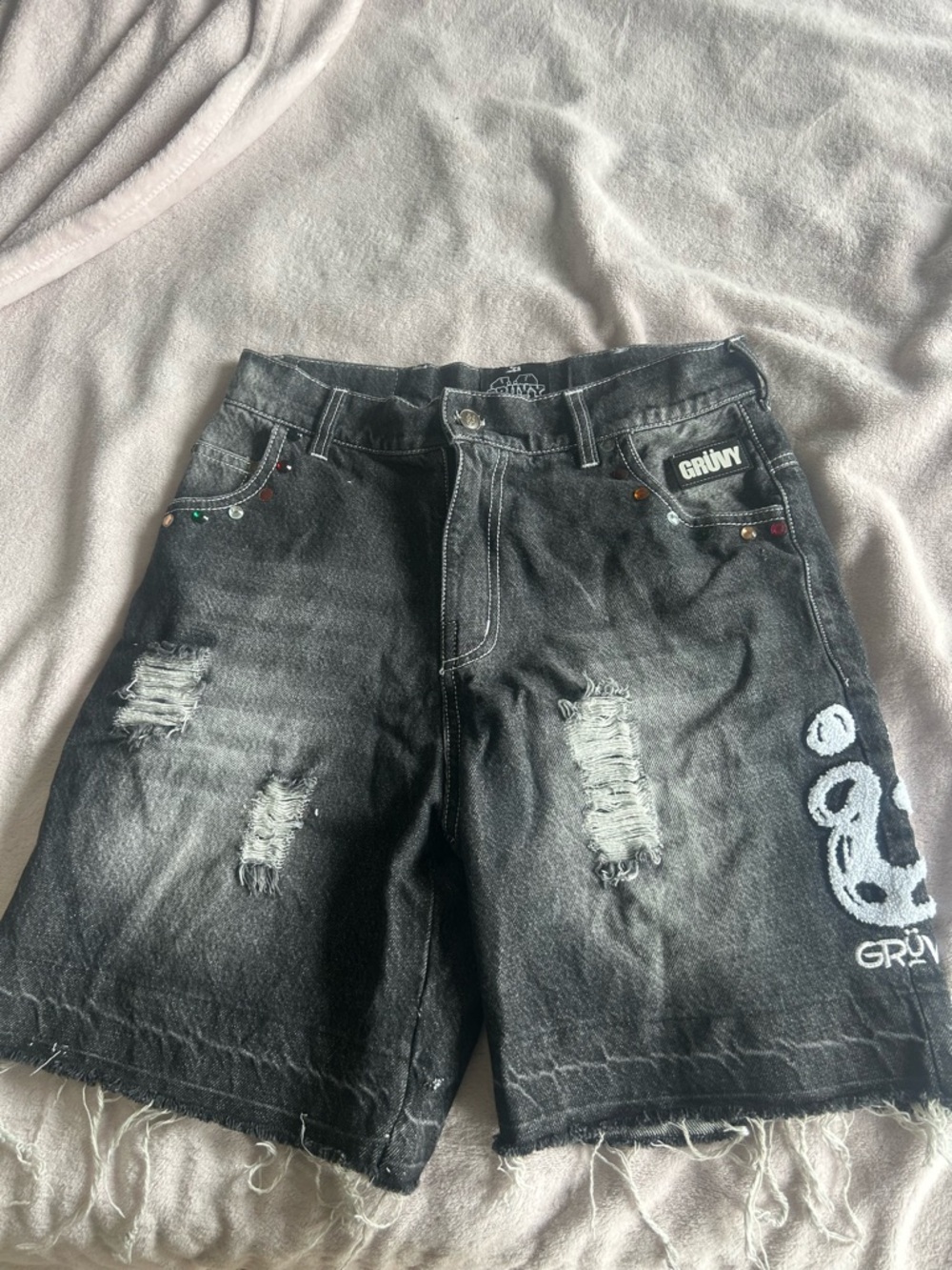 Black Distressed Men's Denim Shorts